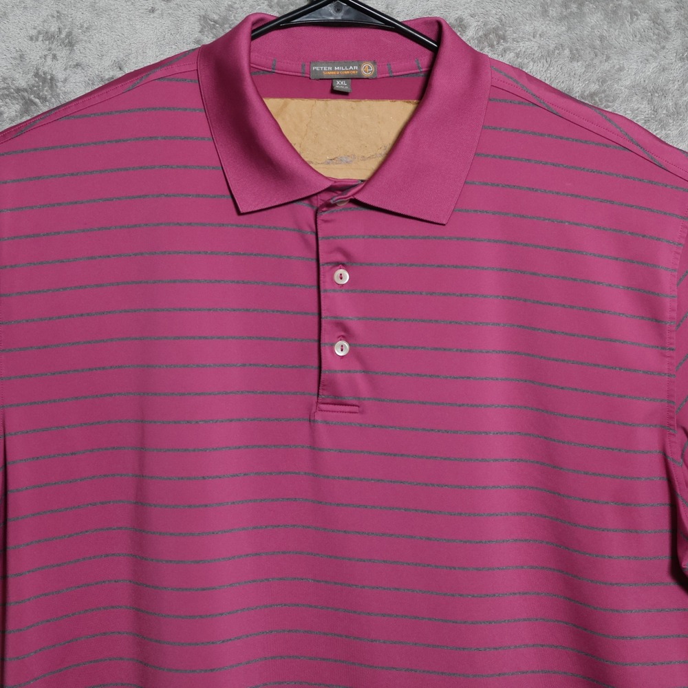 Peter Millar Polo Shirt Mens XXL Pink Striped Summer Comfort Short Sleeve